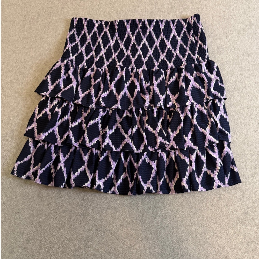 Michael Michael Kors Purple Ikat Print Smocked Tiered Ruffle Mini Skirt Womens M